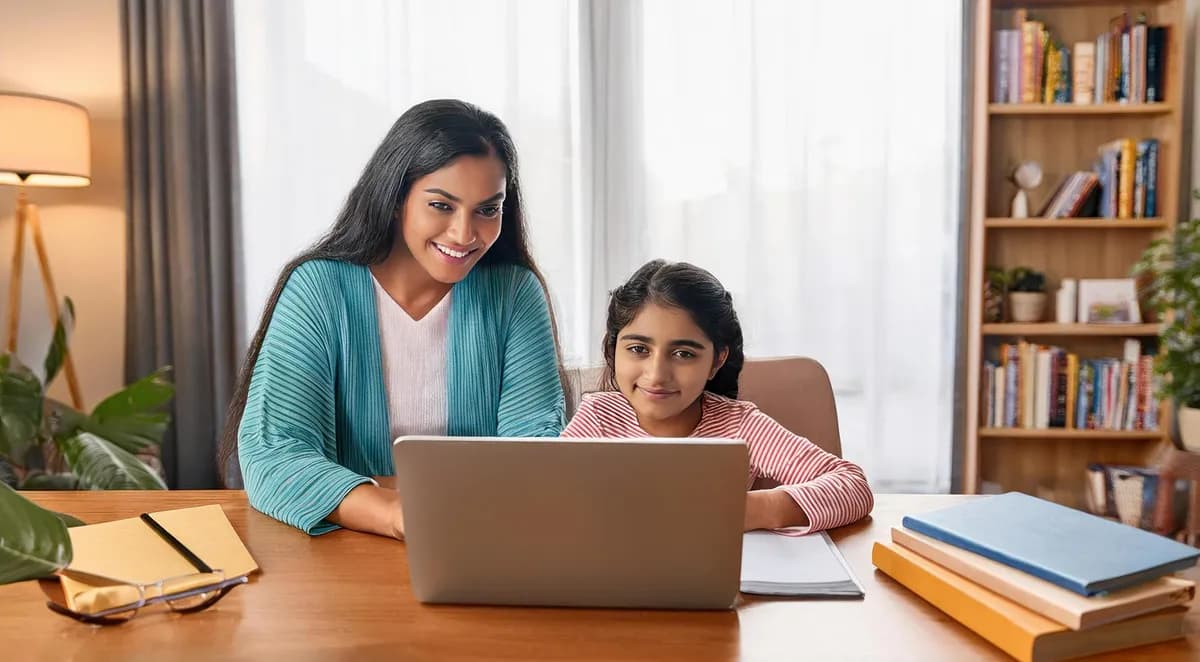 Mother and child studying together